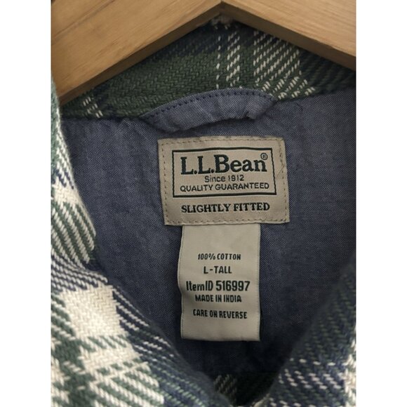 Ll Bean Men’s Thermal Shacket Green Plaid Size Large TALL Work Shirt Outdoor - Picture 2 of 13